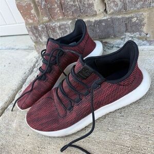 adidas Red Knit Athletic Sneakers with White Sole